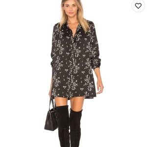 L' Academie seing dress Button Front ditsy Floral Shirt Dress Black Size XS